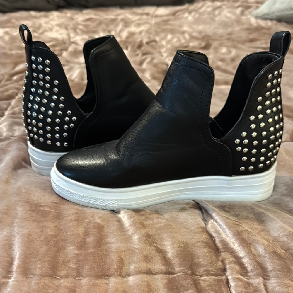 Yoki Black and White Studded Sneakers